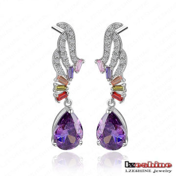 Engel Flügel mit lila Teardrop Zirkon baumeln Ohrringe (CER0014-B)